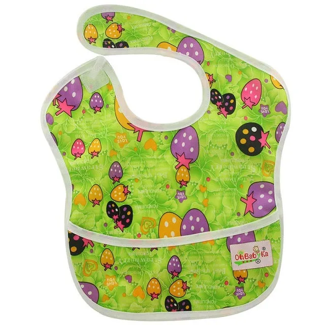 Waterproof Cartoon Stamped Baby Bib With Pocket - OhBabyKa