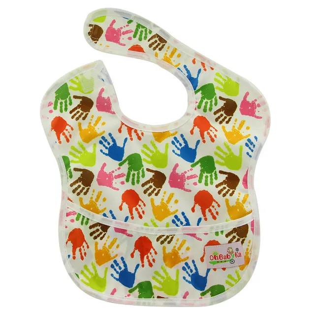 Waterproof Cartoon Stamped Baby Bib With Pocket - OhBabyKa