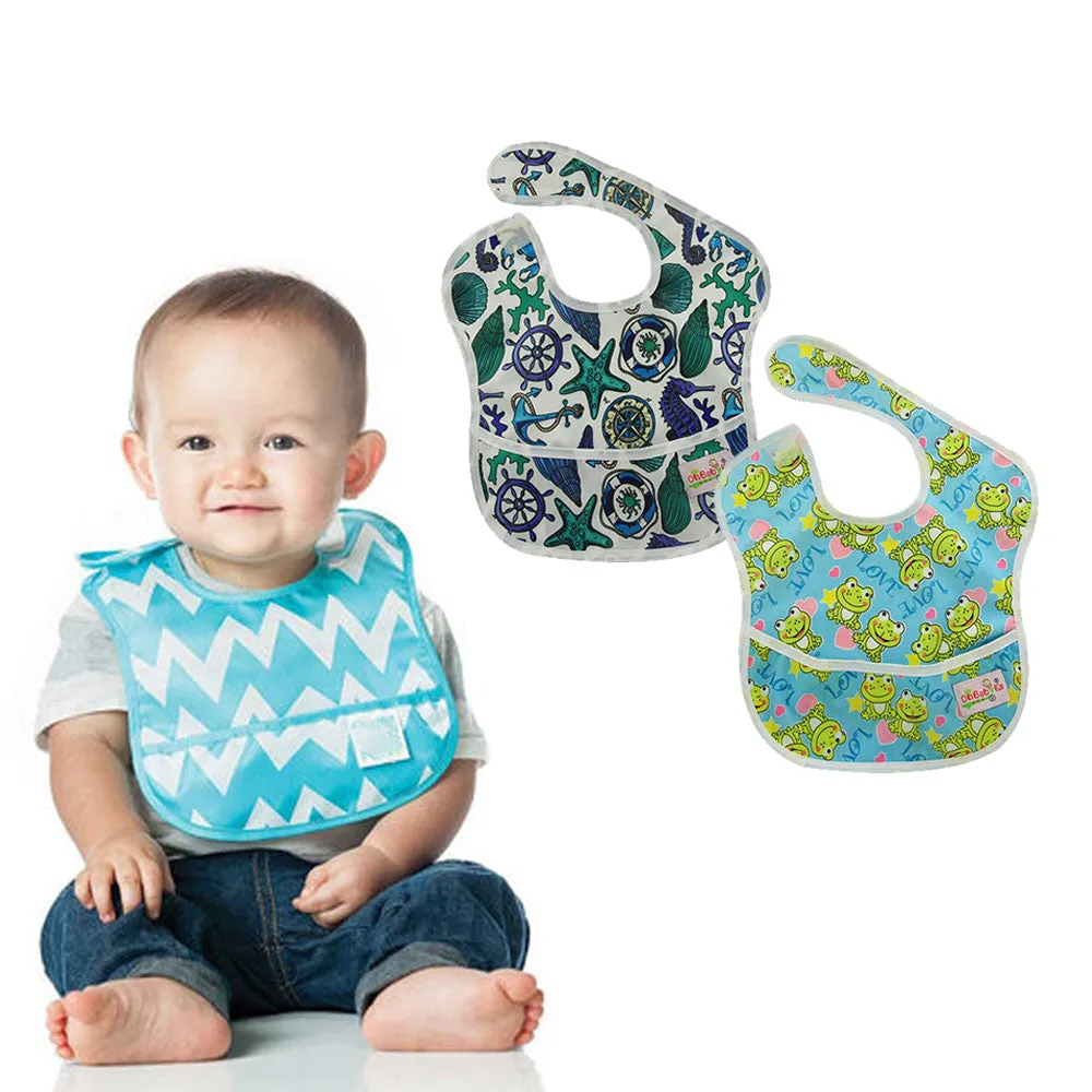 Waterproof Cartoon Stamped Baby Bib With Pocket - OhBabyKa