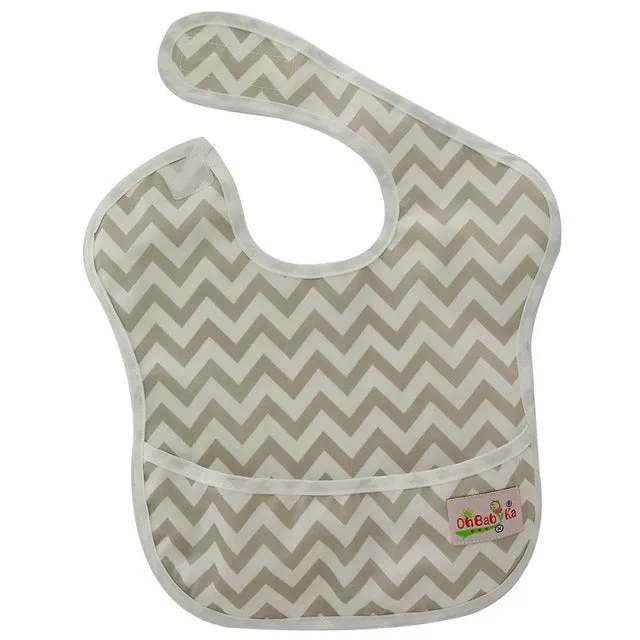 Waterproof Cartoon Stamped Baby Bib With Pocket - OhBabyKa