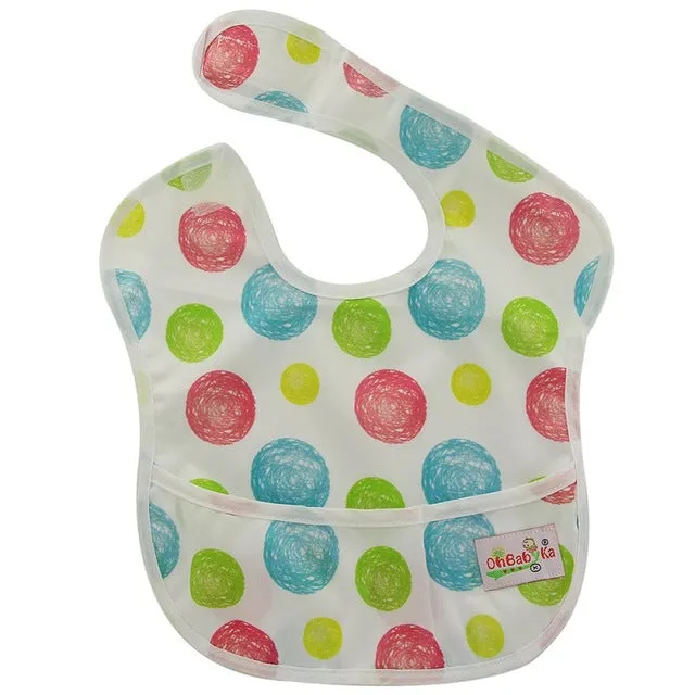 Waterproof Cartoon Stamped Baby Bib With Pocket - OhBabyKa