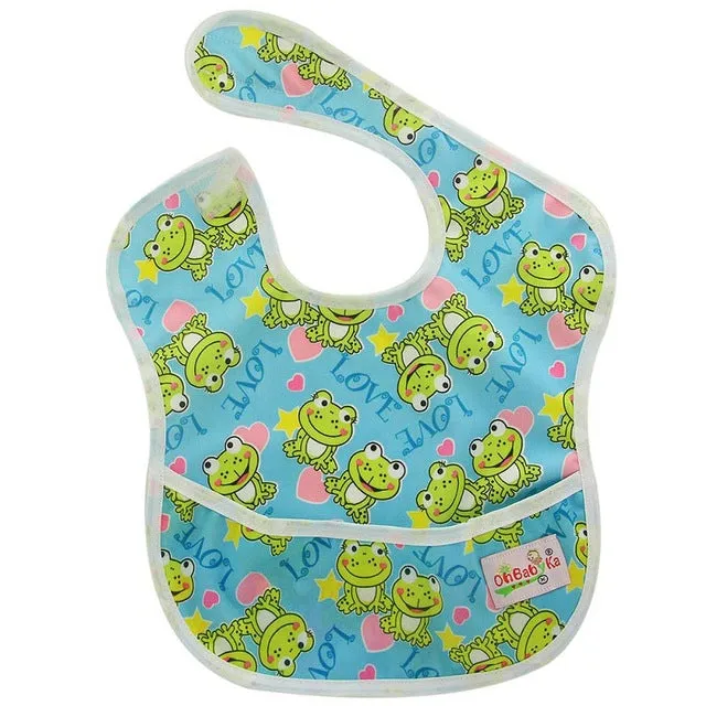 Waterproof Cartoon Stamped Baby Bib With Pocket - OhBabyKa