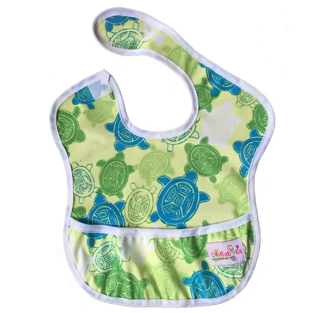 Waterproof Cartoon Stamped Baby Bib With Pocket - OhBabyKa