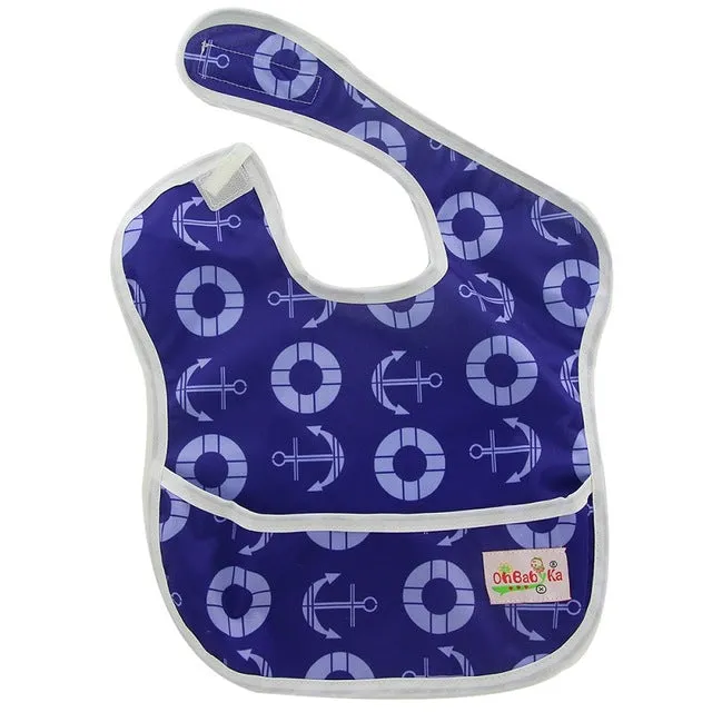 Waterproof Cartoon Stamped Baby Bib With Pocket - OhBabyKa