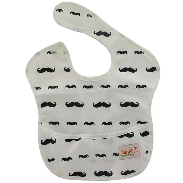 Waterproof Cartoon Stamped Baby Bib With Pocket - OhBabyKa