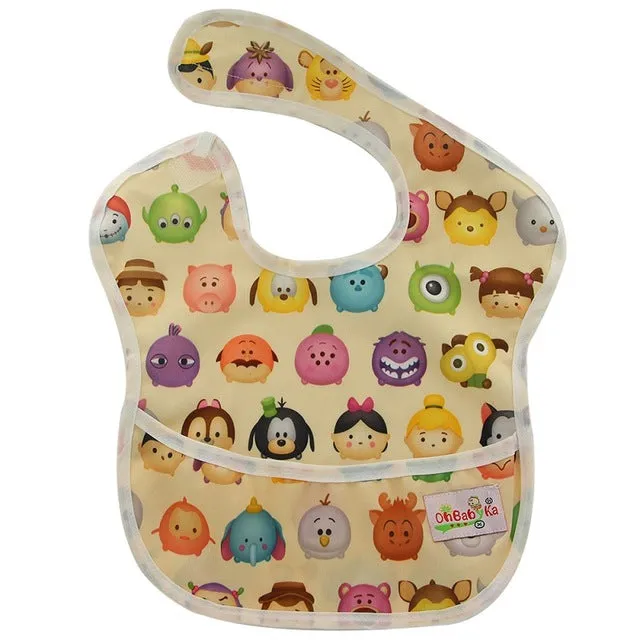 Waterproof Cartoon Stamped Baby Bib With Pocket - OhBabyKa