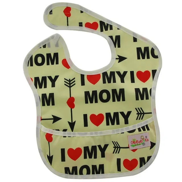 Waterproof Cartoon Stamped Baby Bib With Pocket - OhBabyKa