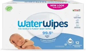 WaterWipes Original Biodegradable Baby Wipes, 99.9% Water Based Wet Wipes & Unscented for Sensitive Skin, 720 Count (12 packs)