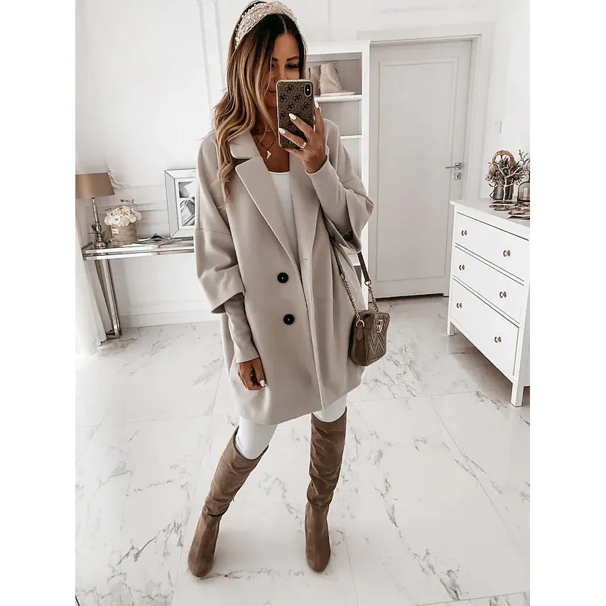 Women's Coat Shacket Jacket Long Sleeve Solid Color Oversized