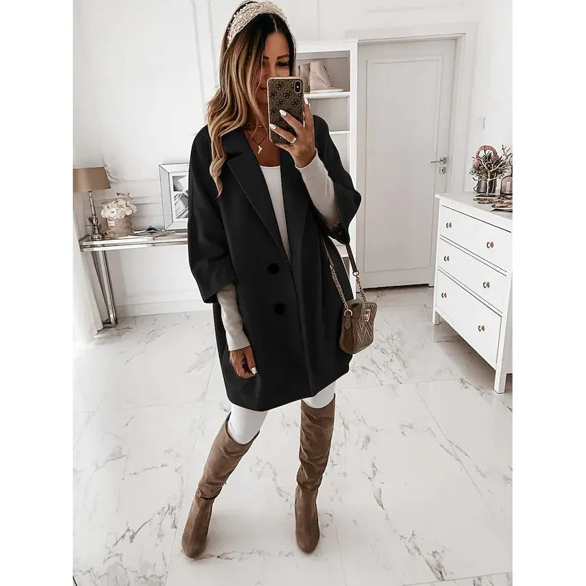 Women's Coat Shacket Jacket Long Sleeve Solid Color Oversized