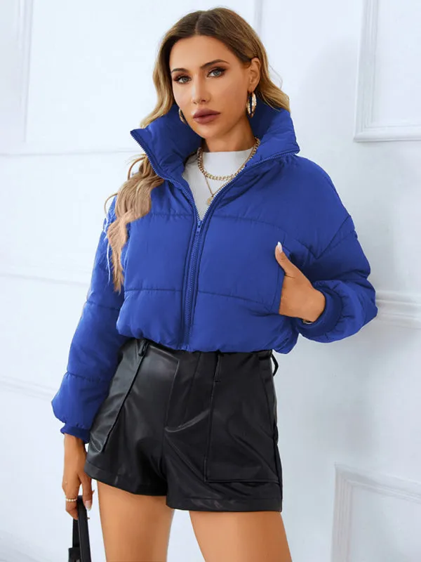 Women's warm stand collar zipper quilted jacket