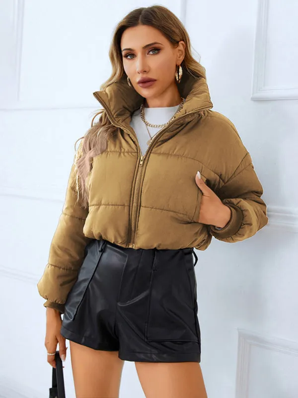 Women's warm stand collar zipper quilted jacket