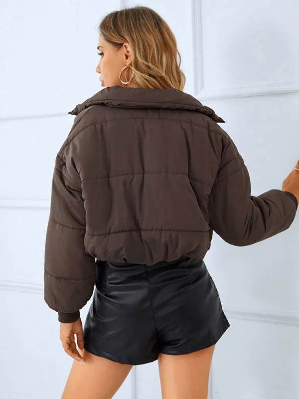 Women's warm stand collar zipper quilted jacket