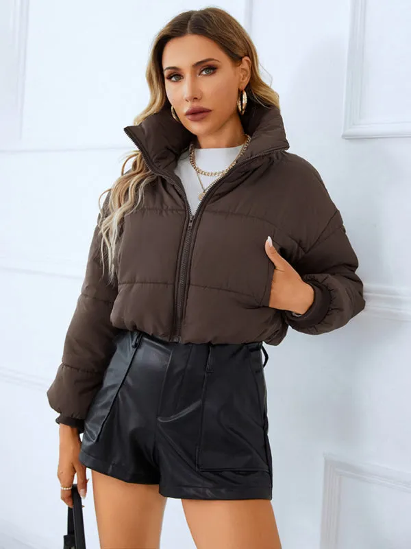 Women's warm stand collar zipper quilted jacket